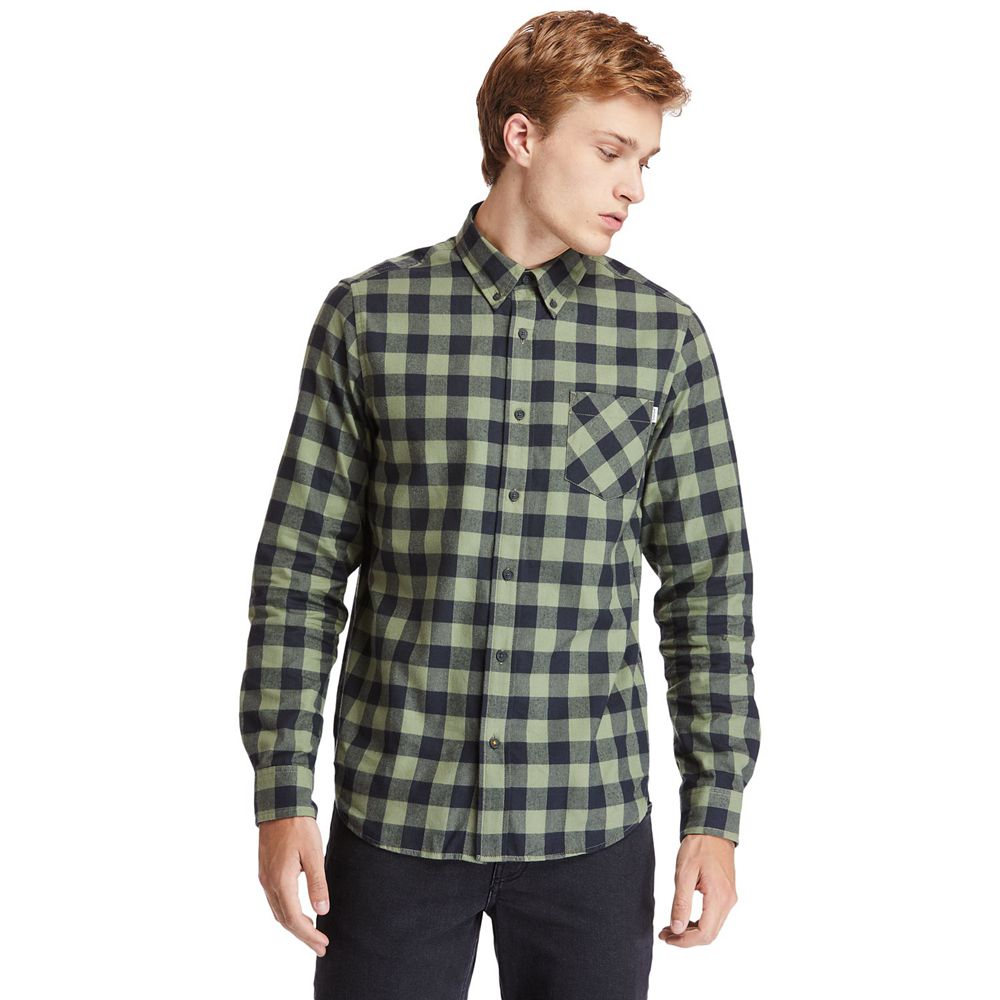 Camisa Timberland Argentina Hombre - Nashua River Long-Sleeve Flannel Check - Verde Oliva/Negras - W